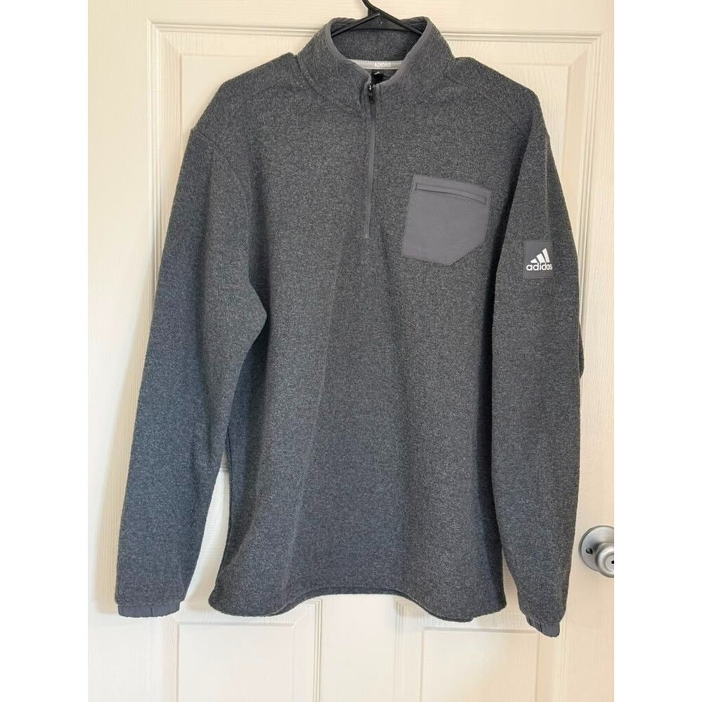 Adidas Golf Fleece Quarter Zip Pullover Gray Men's Large L Polyester